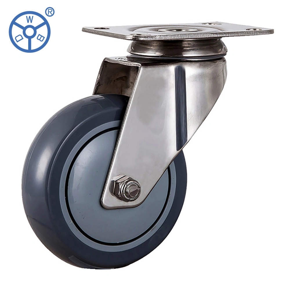 Wbd Industrial Ball Bearing Swivel 3 4 5 Inch Stainless Steel Medium Duty Caster Gray PU Wheels