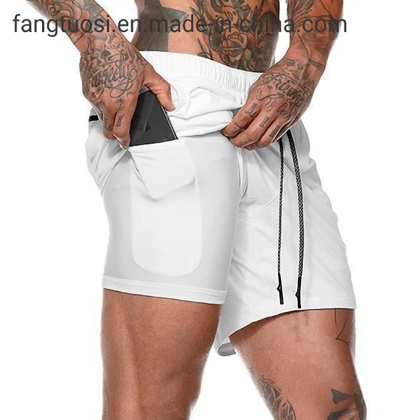 Dropshipping Tarnmuster schnell trocknende 2 in 1 Double Layer Sommer Gym Workout Jogger Jogger Shorts für Herren mit versteckten Taschen