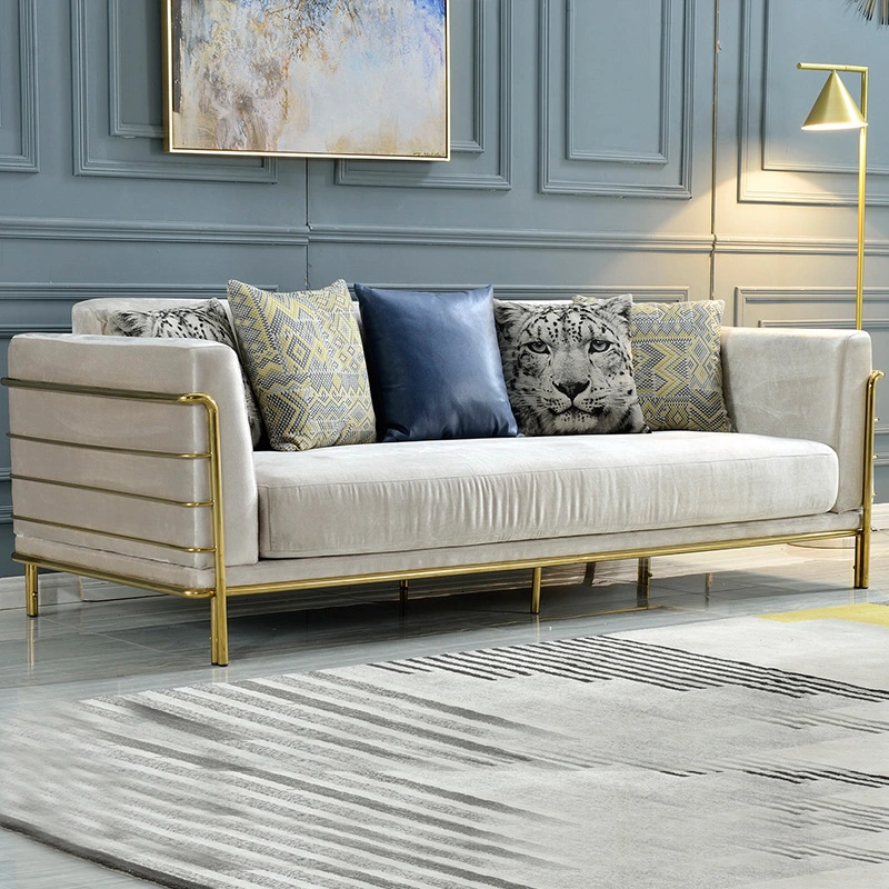 Fashionable Italian Light Luxuray Style Living Room Metal Fabric Sofa