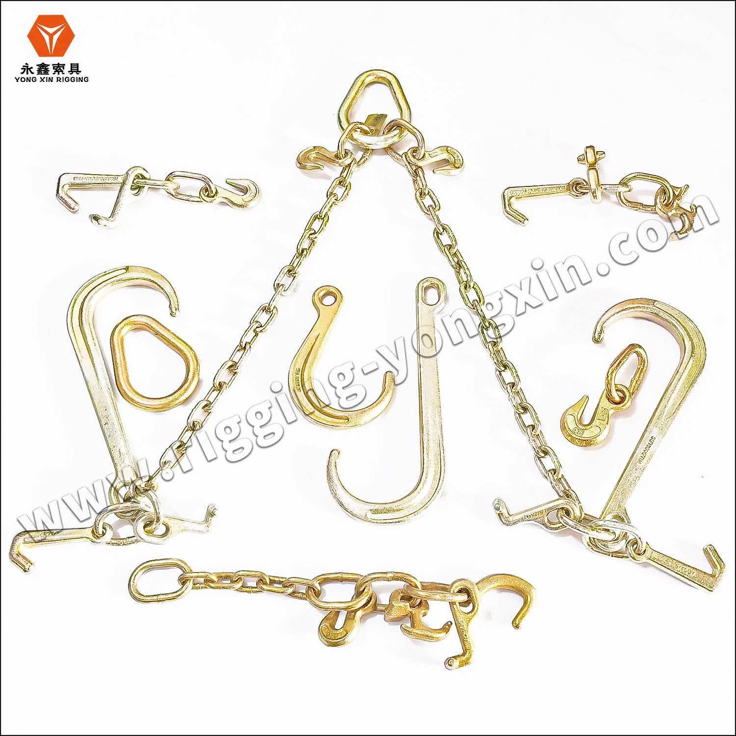 5/16"-3' Tow Chain Bridle with 15" J Hooks, Mini J and Grab Hooks, Heavy Duty 9400 Lbs Working Load