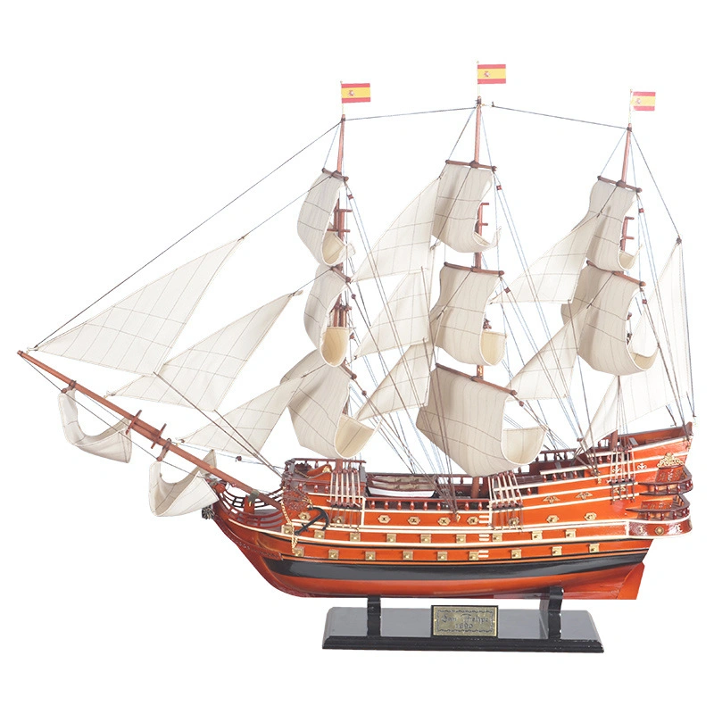 Mediterranean Handmade Wooden Sailboat Ship Model