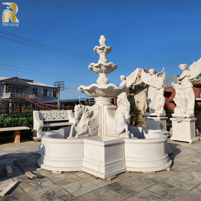 Popular Customized Size Outdoor Garden White Marble Horse Fountain Chinese Supplier