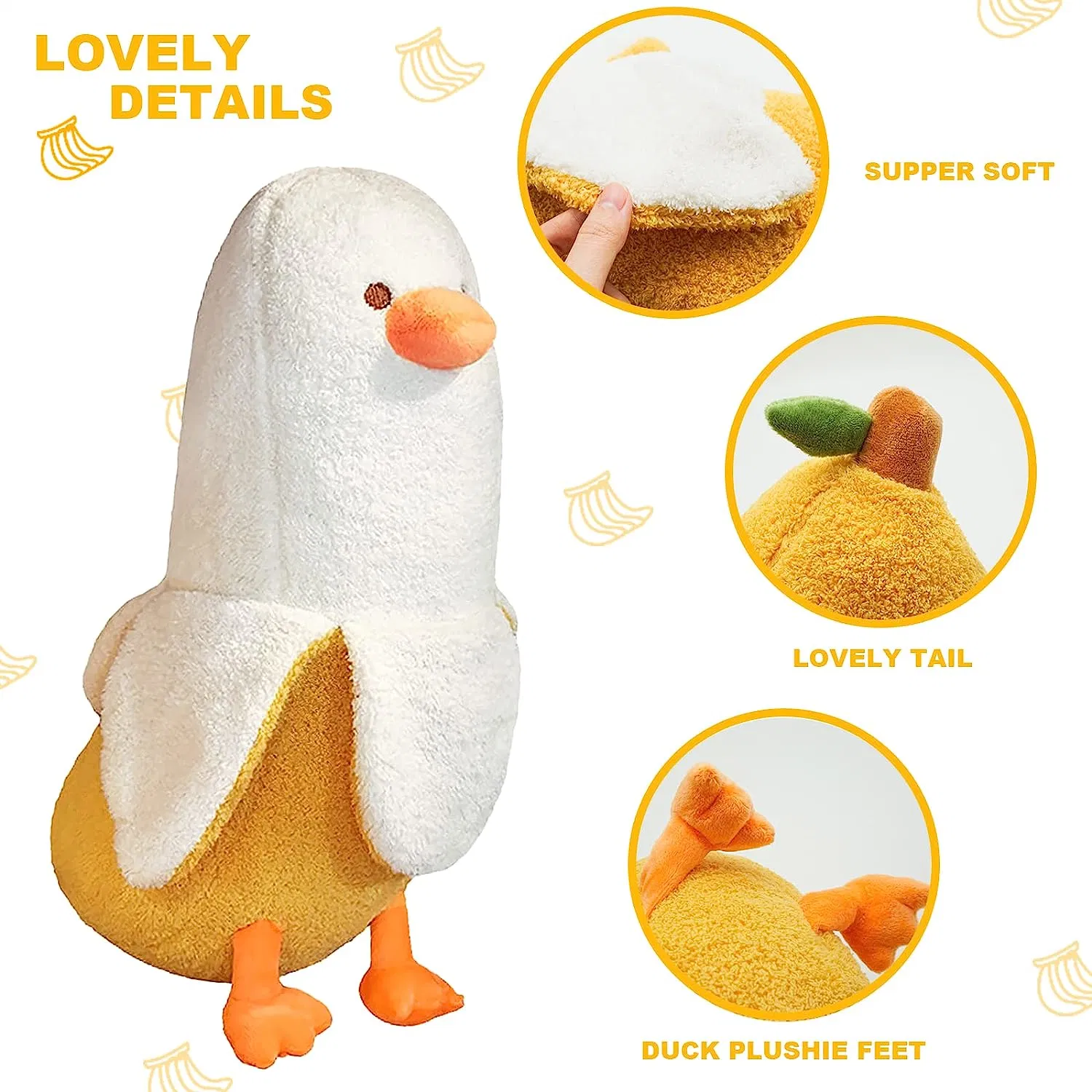 Banana Duck Plush Toy Cute Plushie Hugging Plush Pillow Duck Stuffed Animal for Girls and Boys