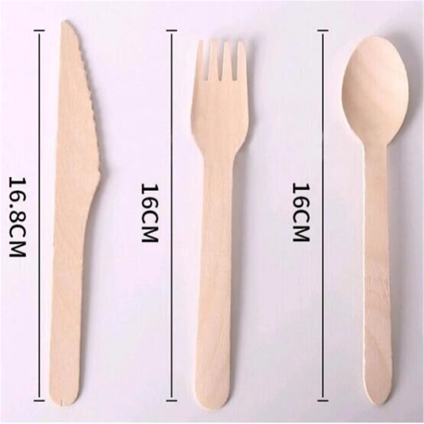 Custom Printed Disposable Natural Safe Wooden Spoon Fork Knife Cutlery Set