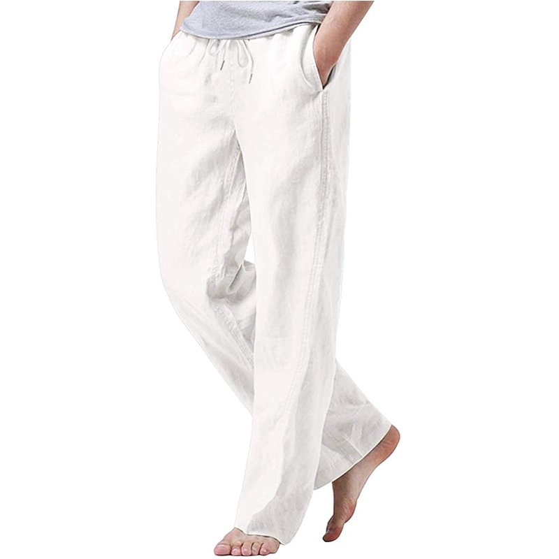 Men's Cotton Linen Drawstring Pants Elastic Waist Casual Jogger Yoga Pants