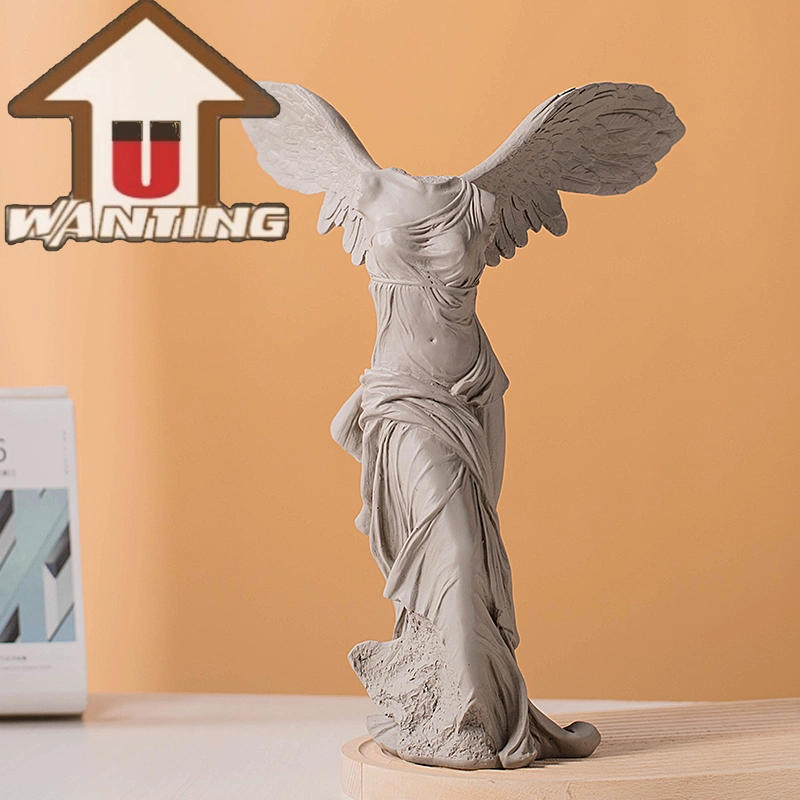 Retro Victory Goddess Polyresin Winged Sculpture Living Room Home Decor Religious Statue