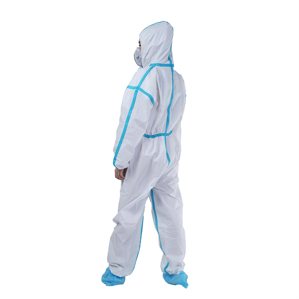 Morntrip Breathable White Blue Disposable Microporous Waterproof 50GSM 60GSM Coverall with Hood