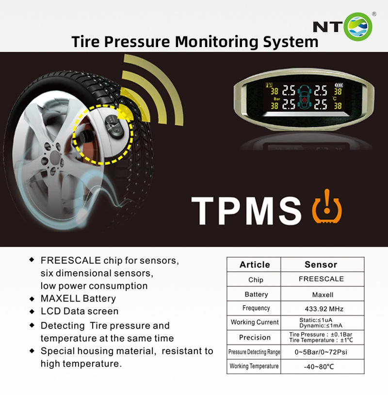 Car TPMS Tire Tool Pressure Monitoring Alarm Digital Tyre Air System Real Time