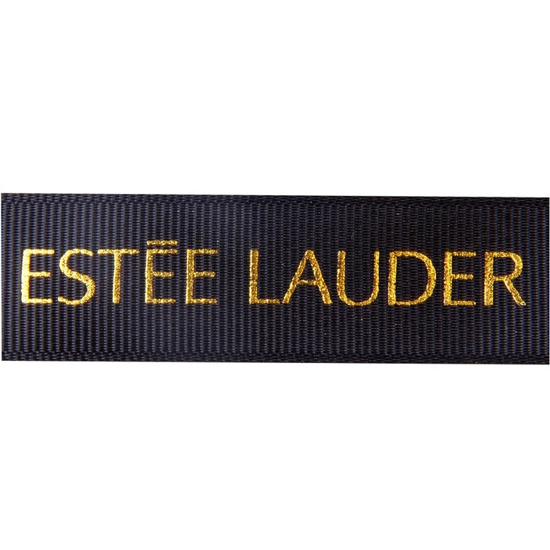 Wholesale/Supplier Custom Logo 1 Inch Black Polyester Ribbon Gold Foil Grosgrain Printed Ribbon