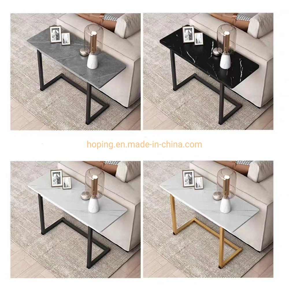 Rounded Rectangular Slate Top Side Table Coffee Table Corner Table with C Shape Carbon Steel Foot Living Room Furniture Hotel Furniture