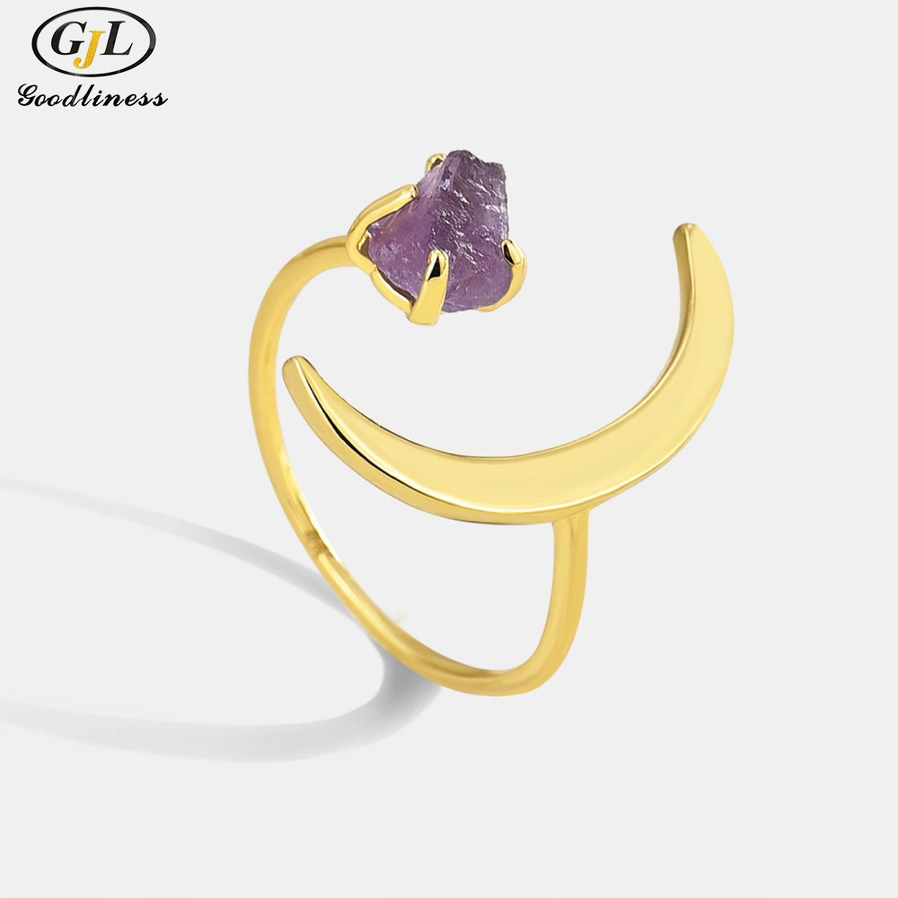 S925 Silver Fashion Opening Starmoon Natural Stone Opening Ring