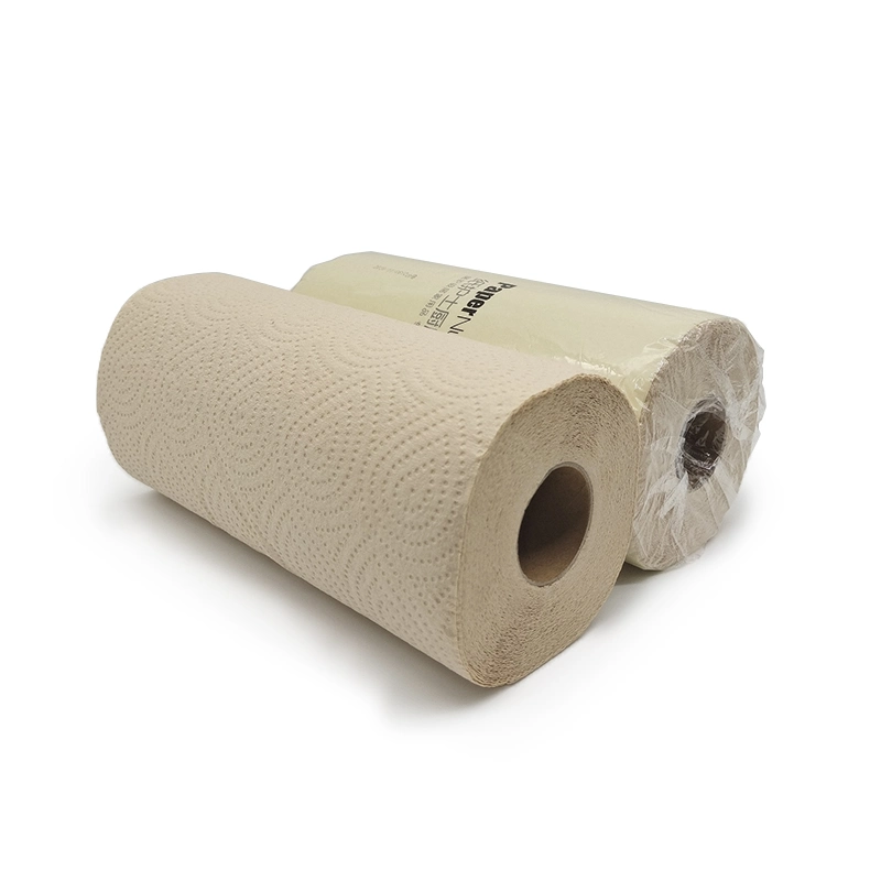 Single Roll Individually Plastic Wrap 2ply 20GSM 75 Sheets Unbleached Natural Recycled Pulp Paper Kitchen Roll Paper Towel