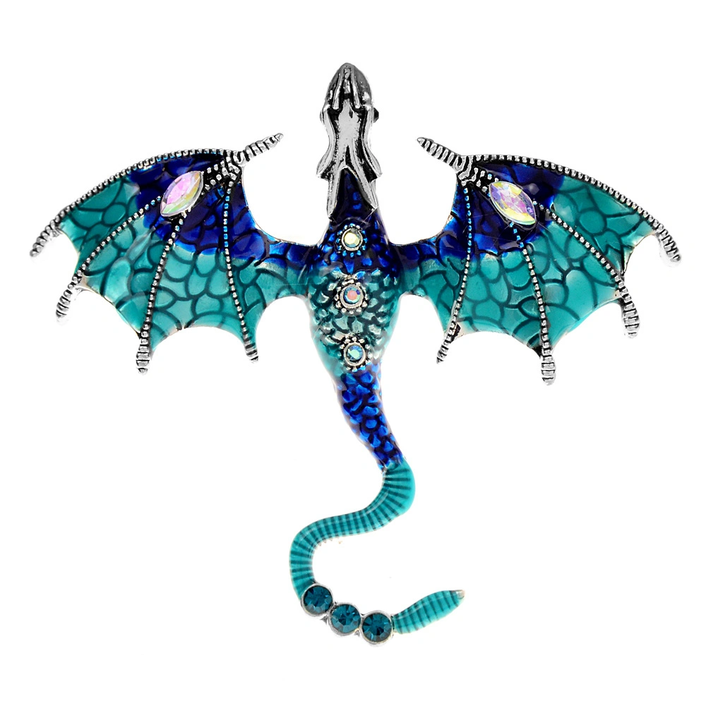 Vintage Enamel Flying Dragon Crystal Rhinestone Beautiful Animal Badge Decorative Brooch Pin for Jewelry Gifts