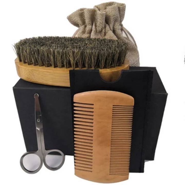 Hot Sale Men barbe de soins de couteau rasoir Peigne à cheveux en bois Bristle Brush Tondeuse barbe Set tondeuse multistyles de pliage définie pour les hommes de soins de barbe