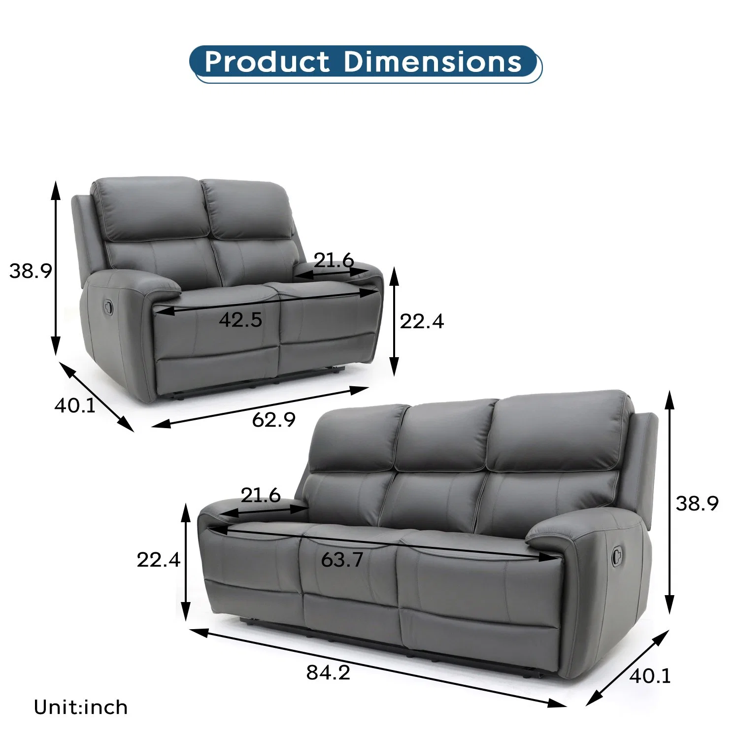 Geeksofa 3+2+1 Modern Leather Motion Recliner Sofa Set with Massage and Heat for Living Room Furniture