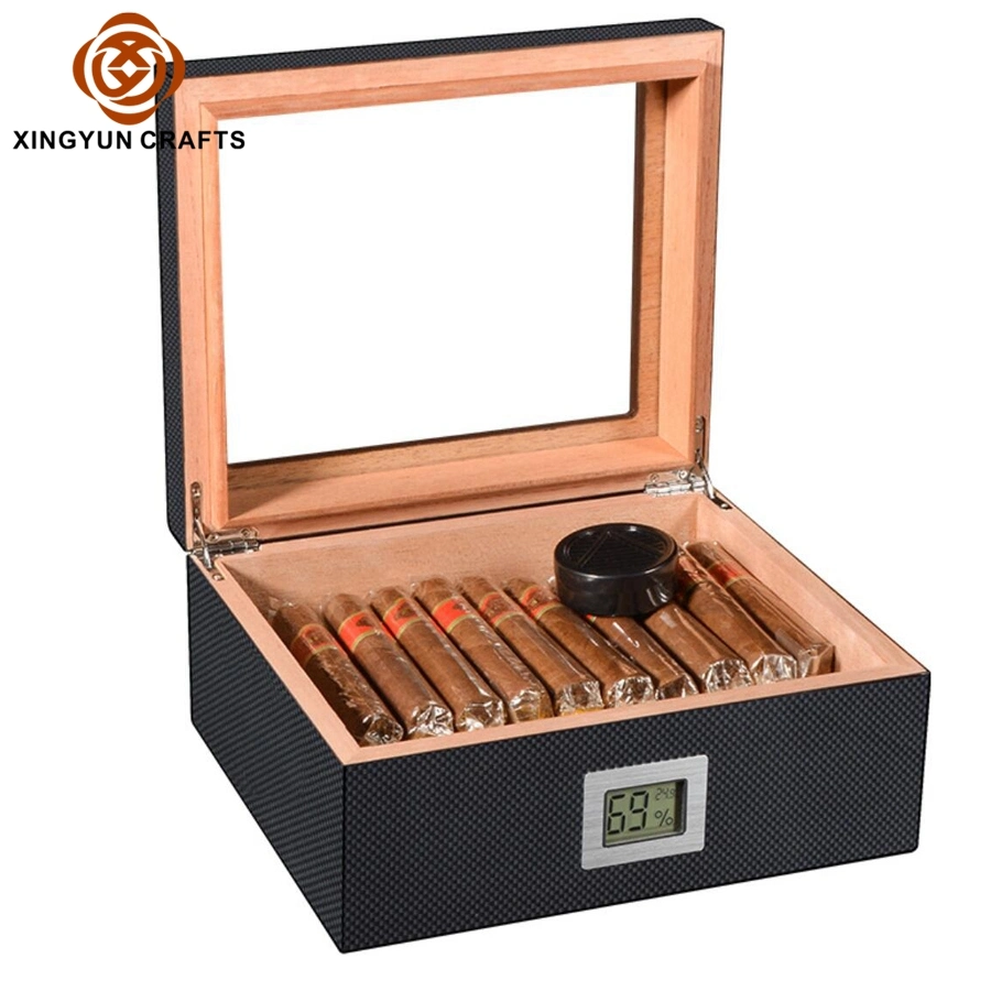 Caixa personalizada de charutos de madeira Cedar com estojo de madeira humidor Caixa de charuto de fibra de carbono