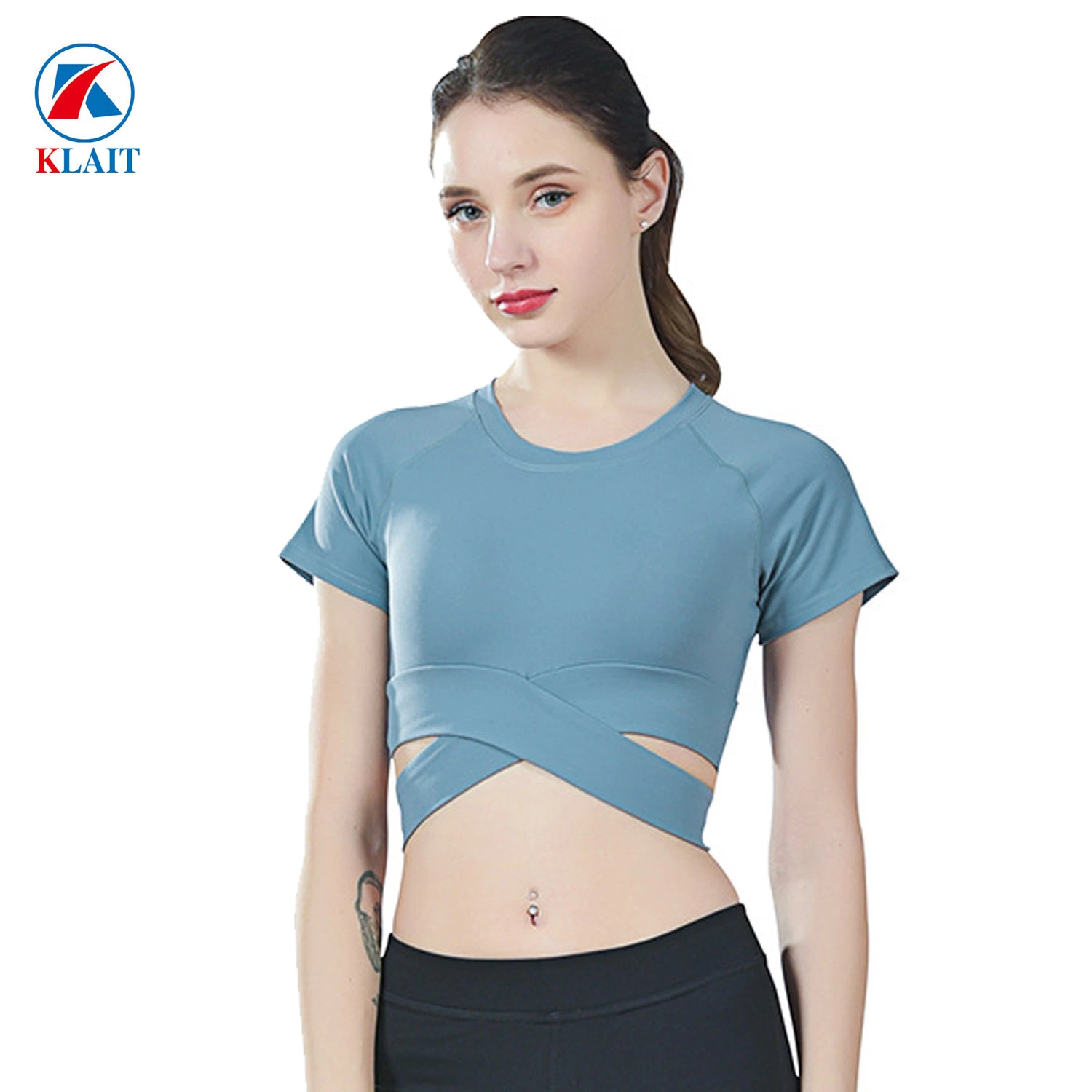 Round Neck Short Sleeve Yoga Tops Women Workout Gym Running Exercise Activewear