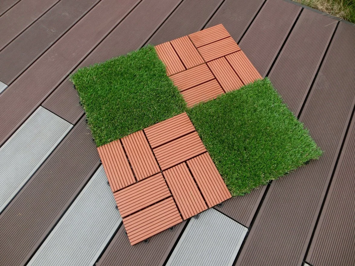 Wood Plastic WPC DIY Floor Boards Interlock Waterproof Outdoor Decking Tile 300*300mm DIY Wood Plastic Composite Hollow Tiles New Decorative