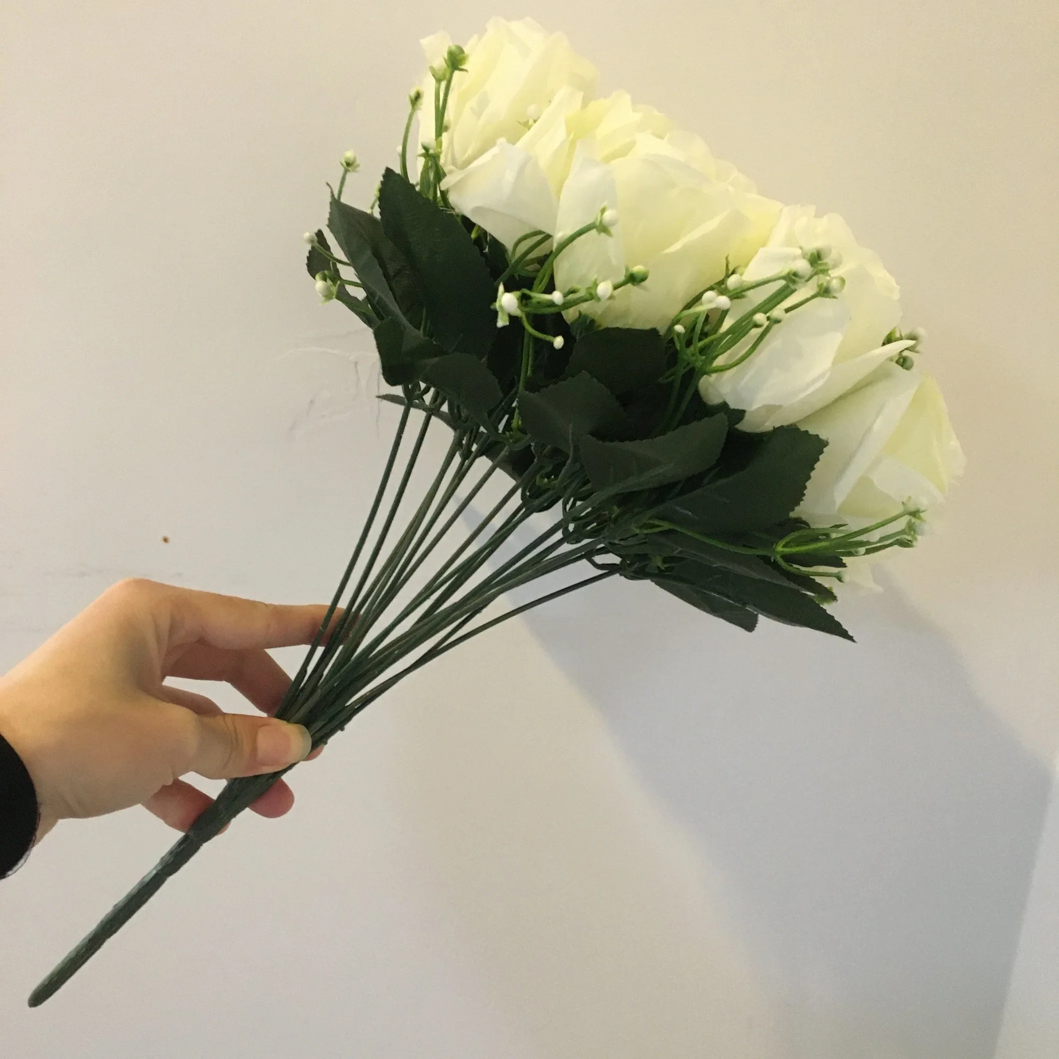 Bridal Bouquet 36cm Artificial Scream White Rose Flowers for Wedding