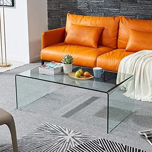 Home Furniture Coffee Tables Tempered Toughed Hot Bending Glass Modern Decor Clear Coffee Table Glass for Living Room Easy to Clean and Safe Rounded Edges