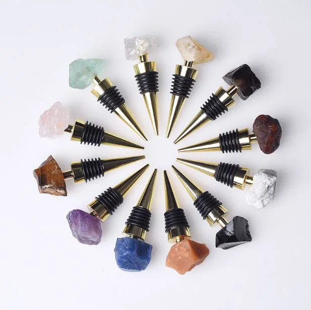 Natural Citrine Crystal Tiger Eye Lapis Lazuli Metal Red Wine Bottle Stopper Household Beer Sealing Stopper