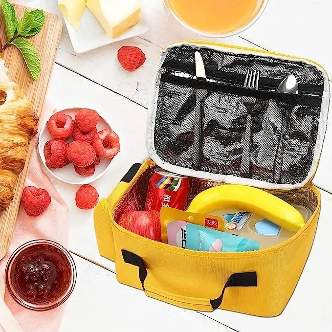 Caja de almuerzo aislada para niños niños niñas Bolsas de almuerzo de la escuela Nevera reutilizable Tote de comida térmica para picnic (autobús escolar amarillo)