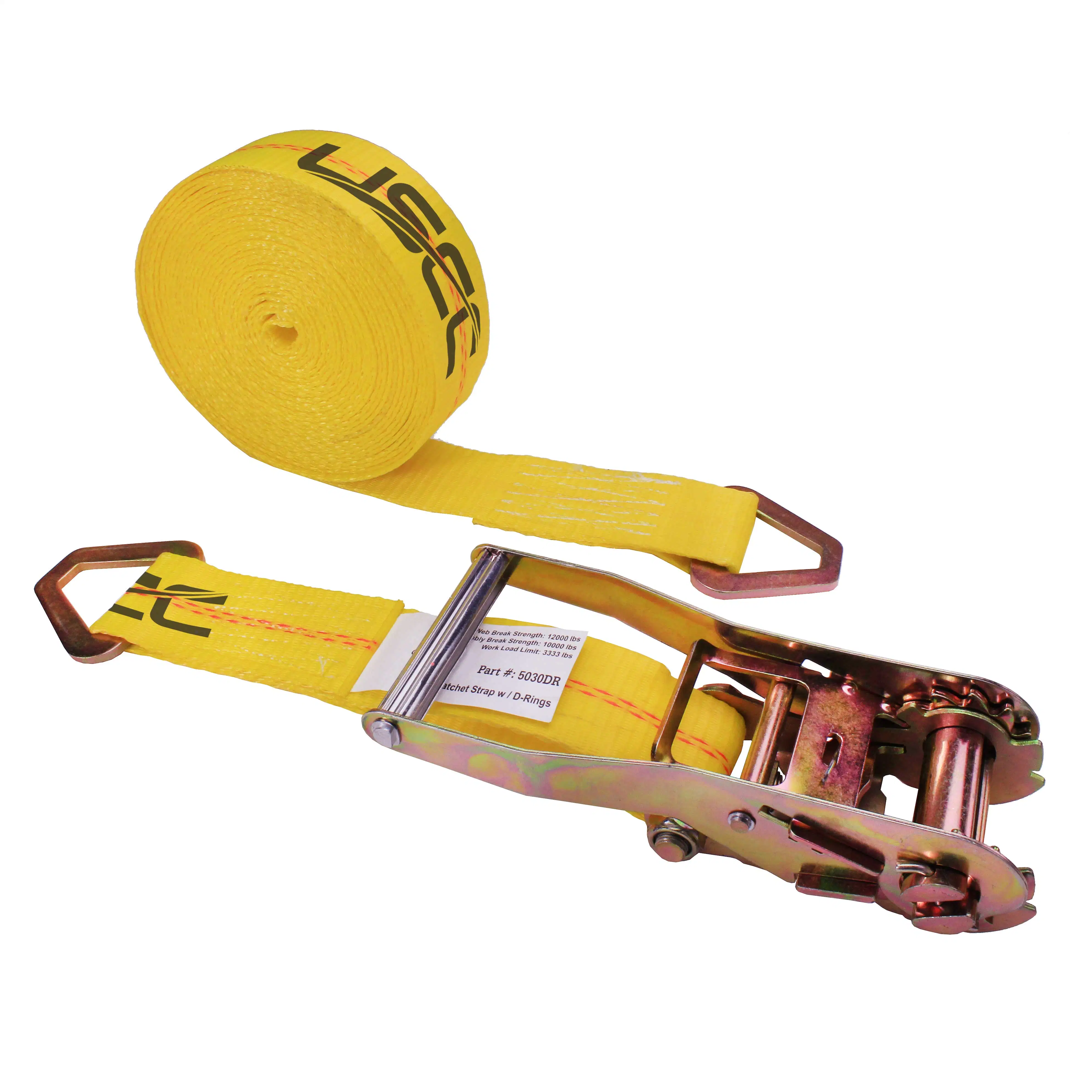2" x 30' Yellow Ratchet Strap with Floating D-Ring