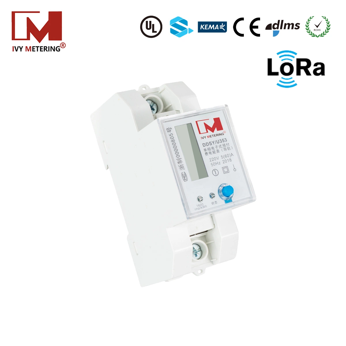 EU868 868 MHz Lorawan compteur d'énergie électrique intelligent avec Approbation MID