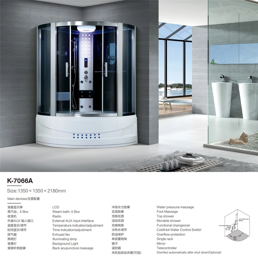 Glass Enclosure New Design Wet Aluminium LED Light Acrylic 2 Person Steam Room