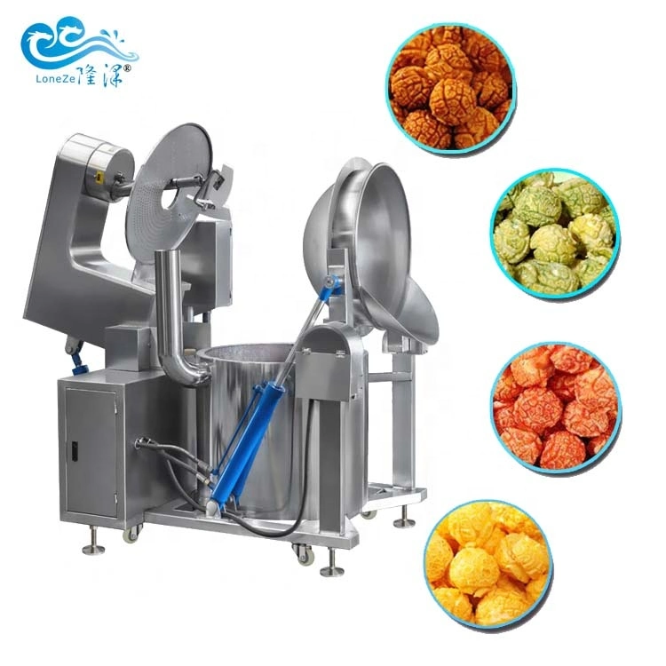 PLC Control automático de la agitación de la industria de cine portátil Chocolate automatizada con sabor a caramelo dulce auto barato Ss calefacción electromagnético máquina de hacer palomitas de maíz