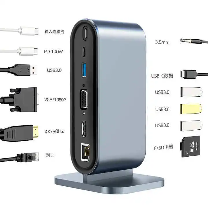 12 in 1 USB C Hub Docking Station Multi Port Monitor USB Type C to 4K Dp HDTV VGA Adapter Type C Hub