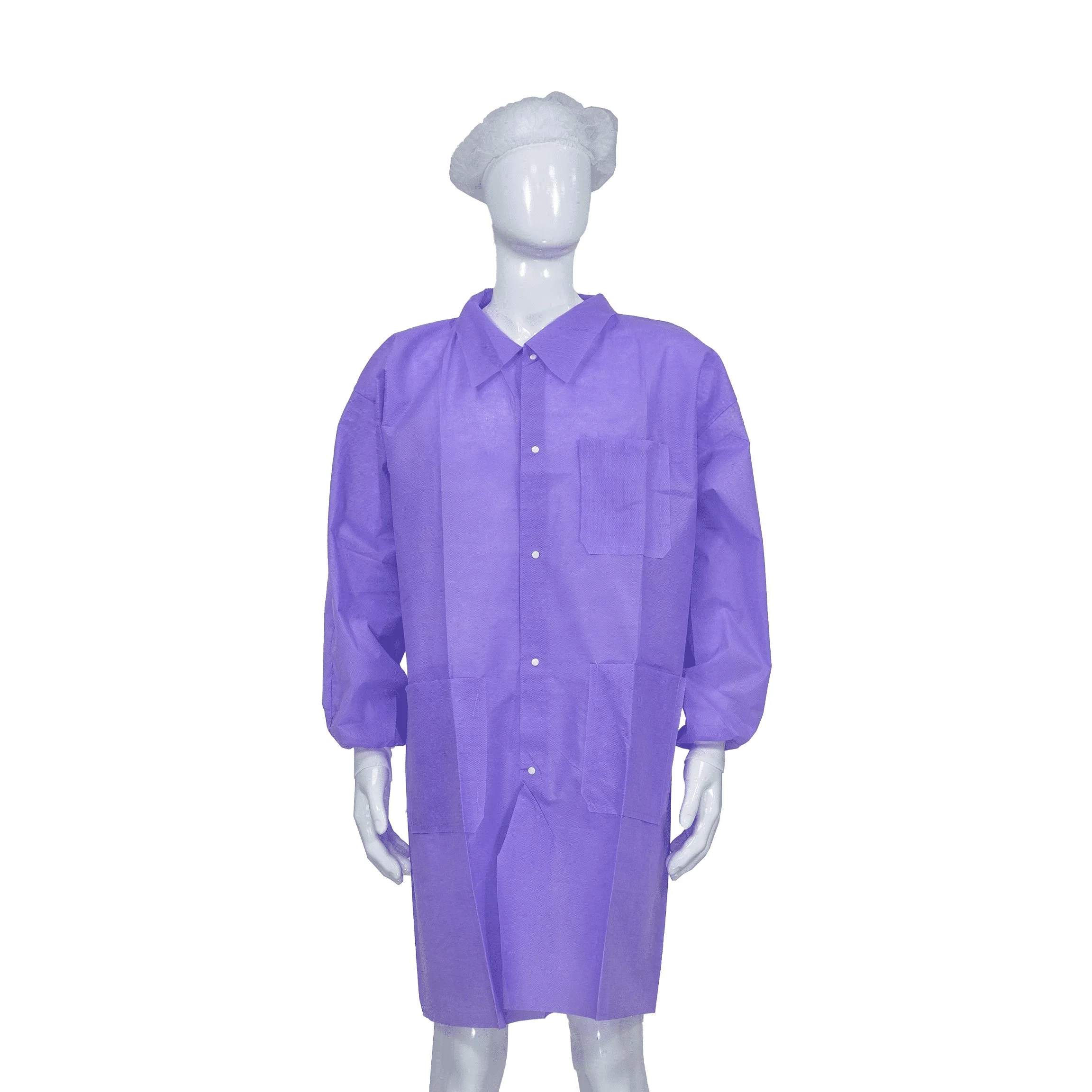 Snaps Closure Disposable PP/SMS Lab Coat Factory/Food Industry Durable Use Adult Size No-Reuse Work Clothes Long Sleeves Dust Coat