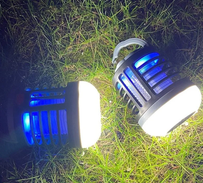 مصباح قاتل البعوض في التخييم القابل لإعادة الشحن بالجملة 2 في 1 صدمة كهربائية LED إضاءة الصمام الثنائي الباعث للضوء (UV) صورة علة Zapper سماعة بلوتوث إضاءة الخيمة