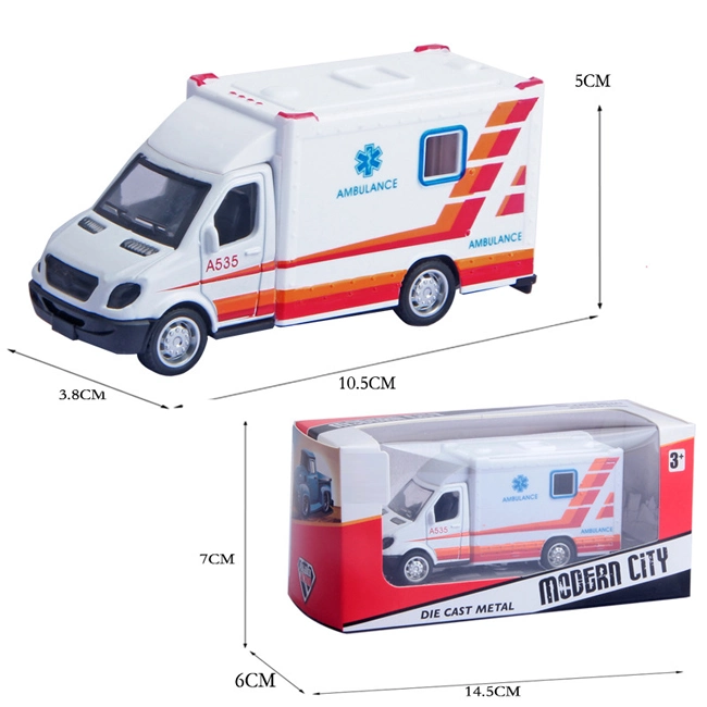 1: 38 niños Metal Ambulac Modelo de vehículo de juguete Emulacional aleación modelos de coche tirar de nuevo Diecast Ambulance Juguetes para la promoción