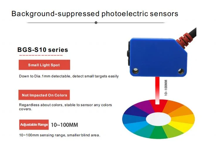 12-24VDC 10-100mm Light on/Dark on Rectangular Bgs Photoelectric Switch