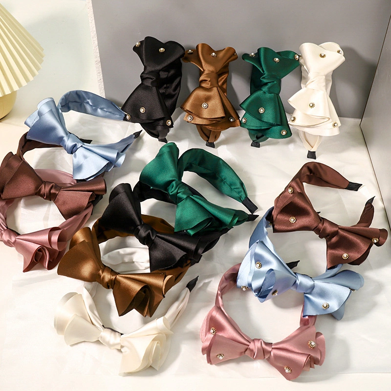 New Solid Color Hair Band Temperament Stereo Large Bow Solid Color Headband Show Face Small Wide Side Pressure Hair Accessories