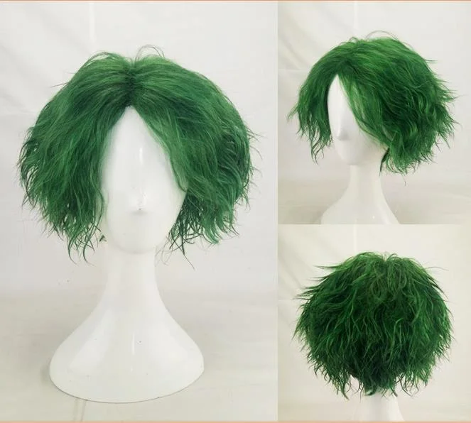 Personalidad Verde algas sintéticas Wig corto pelo rizado pequeño ANIME Cosplay Wigs