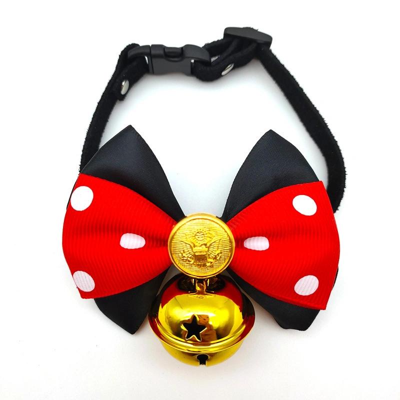 Pet Accessories Cat and Dog Handmade Collar Vintage Mickey Bowknot Bell Bow Tie Neck Corduroy Belt