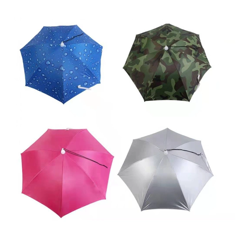 1 Dollar Blue Drop UV Silver Promotional Products Hat Cap Umbrella, Head Wear Portable Travel/Hiking/Beach/Fishing Sun Mini Umbrella