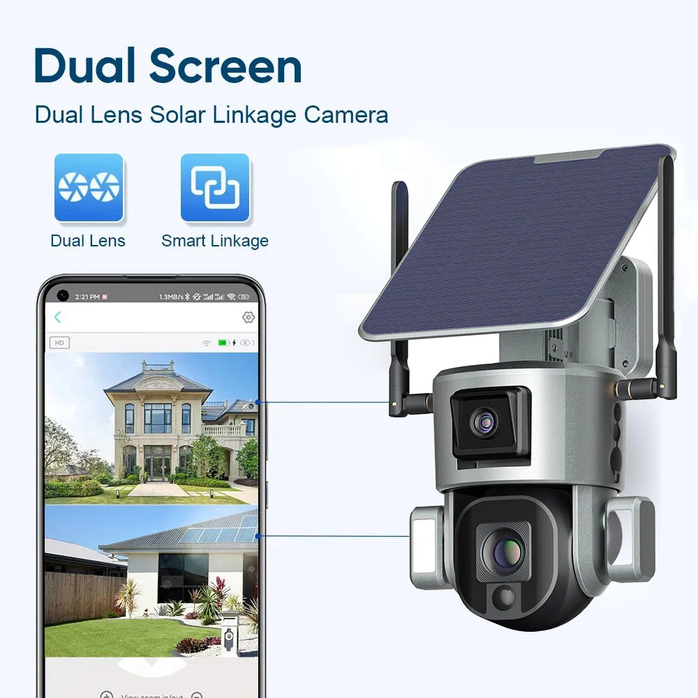 New Outdoor Wireless Dual Screen Solar Battery IP Security Camera 4K/8MP 10X Zoom WiFi/4G PTZ CCTV Network Surveillance Camera