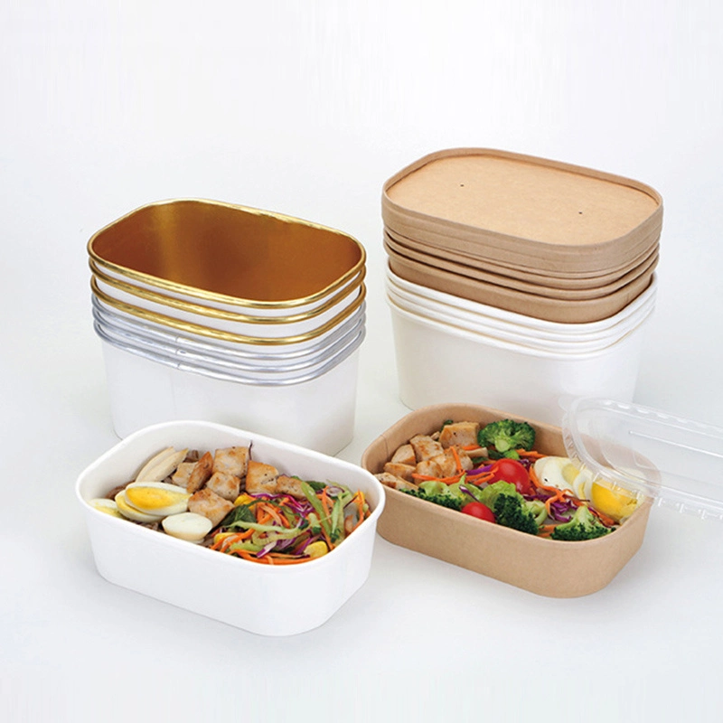 Square Custom Printed Multi-Size Takeaway Paper Salad Bowl with Lid