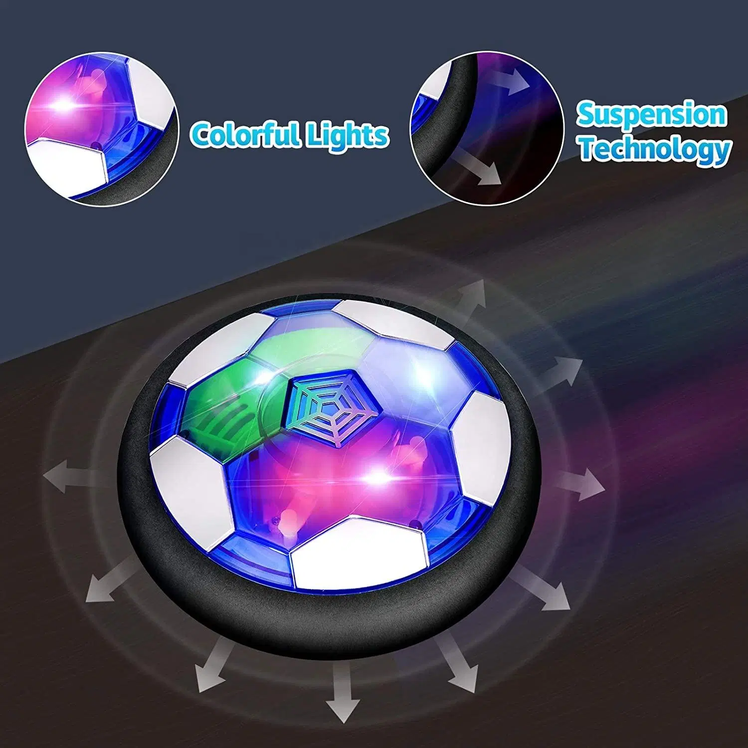 2 en 1 Balón de fútbol Hockey Hover juguetes Set de Batería recargable de USB y el hockey de aire flotante de juguete de fútbol con luz LED