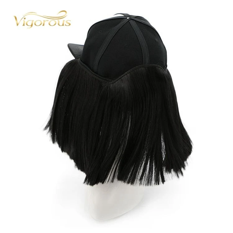 Baseball Hat Wig with Hair Extensions Synthetic Short Bob