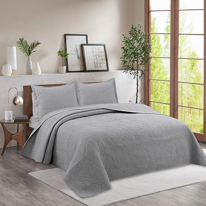 Capa de cama em cores sólidas algodão acolchoado Comforter lavado simples 3 Conjunto de peças Home Textiles