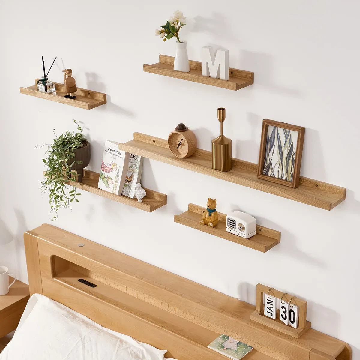 Wooden Wall Mounted Long Ledge Shelf Living Room Display Floating Shelves