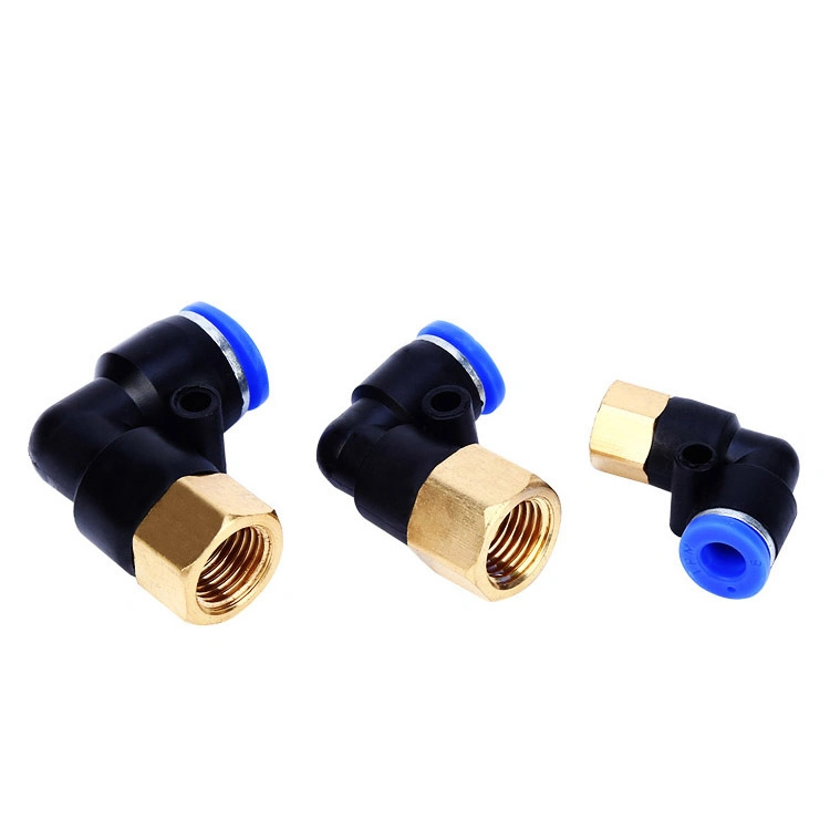 Plf 1/4 1/8 3/8 1/2 BSPT Female Thread Elbow L-Shape Plastic Brass Blue Threaded-to-Tube One-Touch Pneumatic Fittings