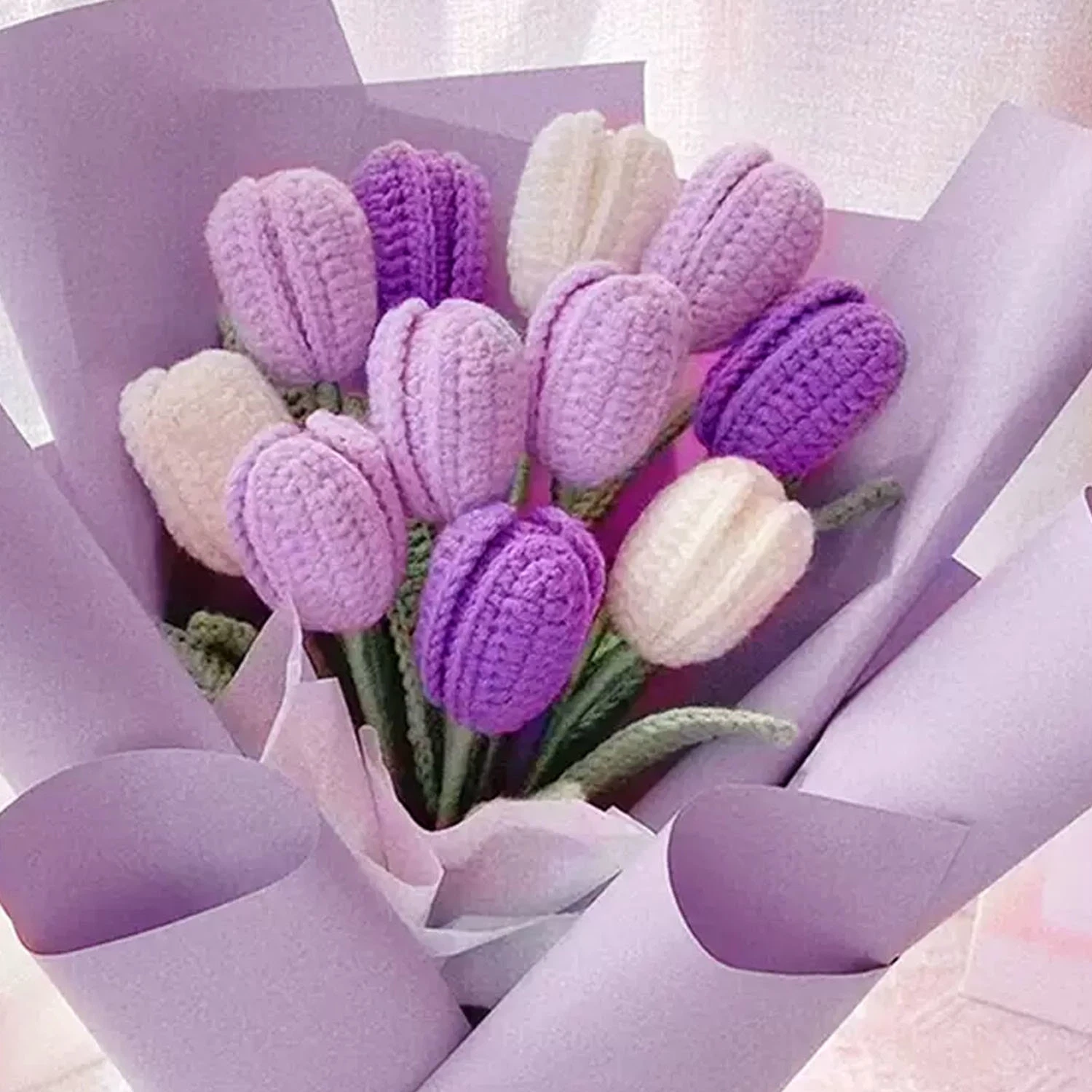 Happy Mother's Day Artificial Woven Flowers Knitted Tulip Bouquets Festival Holiday Decorations Gifts