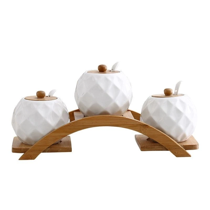 3 Stück Bridge Shape Gewürzglas Set mit Bambus Steh