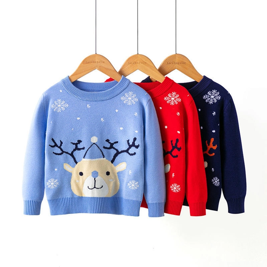 Children's Sweater 2022 New Autumn Winter Christmas Snow Deer Boys and Girls' Bottomed Sweater Children's Wear