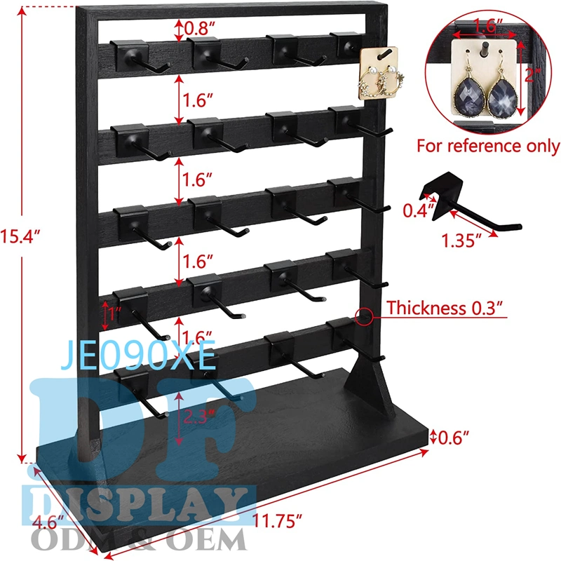 Joyerías para Tienda Joyería de madera Display Rack con 20 ganchos, pendiente de tarjeta Display Soporte con ganchos Joyería Torre para pendientes Tarjetas